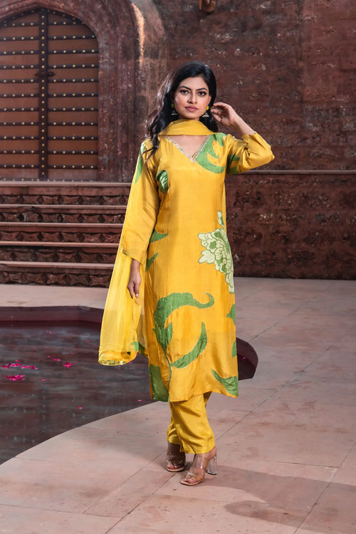 Floral Yellow Straight Suit Set