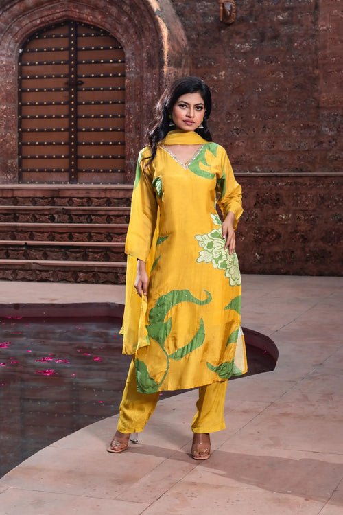 Floral Yellow Straight Suit Set