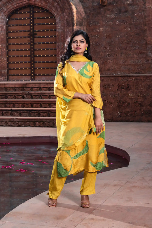 Floral Yellow Straight Suit Set