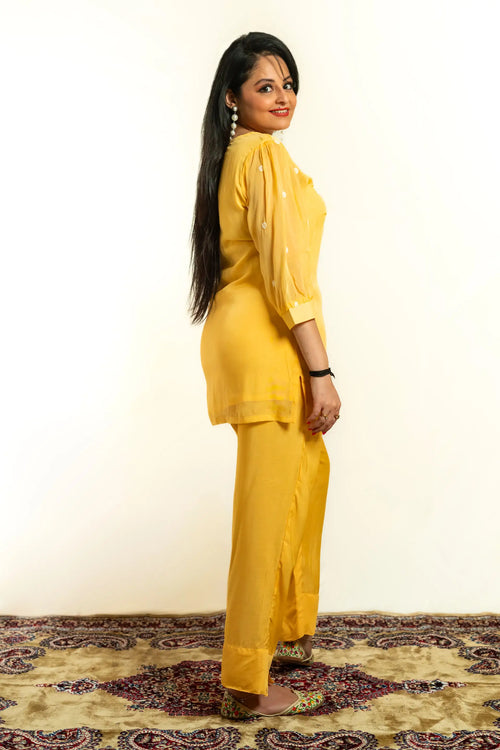 Mango Yellow Organza Embroidered Co-ord Set