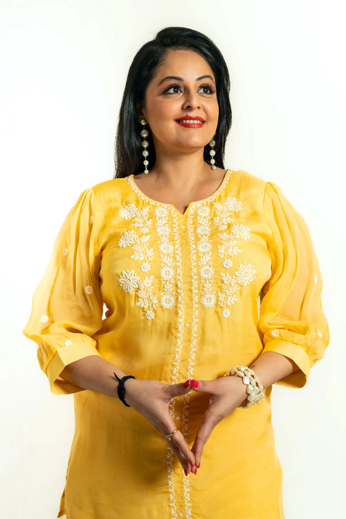 Mango Yellow Organza Embroidered Co-ord Set