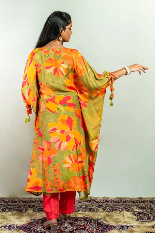 Paddy Green Color Muslin Kaftan Suit Set