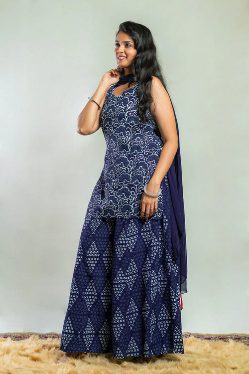 Indigo Block Print Sharara Set