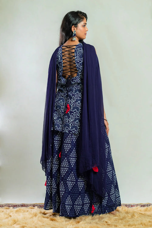 Indigo Block Print Sharara Set