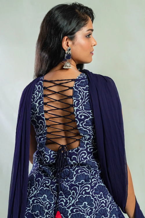 Indigo Block Print Sharara Set