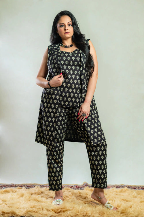 Black Color Bagru Print Co-ord Set