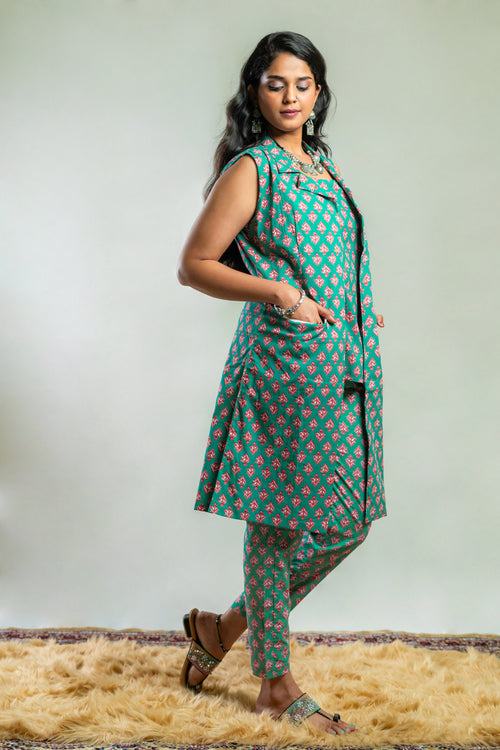 Turquoise Blue Bagru Print Co-ord Set