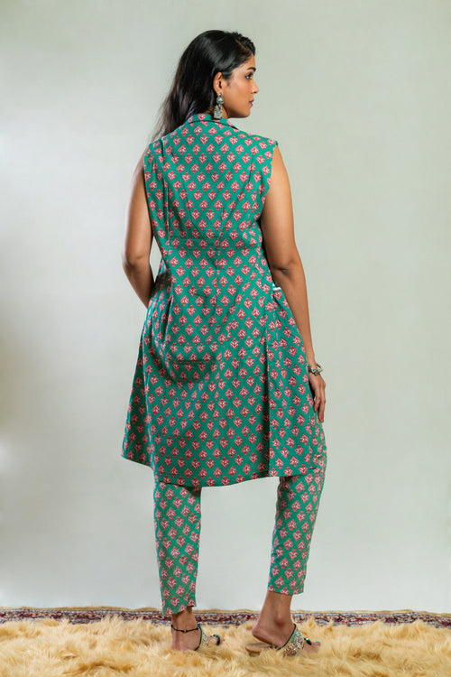 Turquoise Blue Bagru Print Co-ord Set