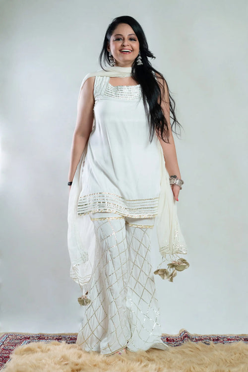 White Color Gota Kurti Garara Set