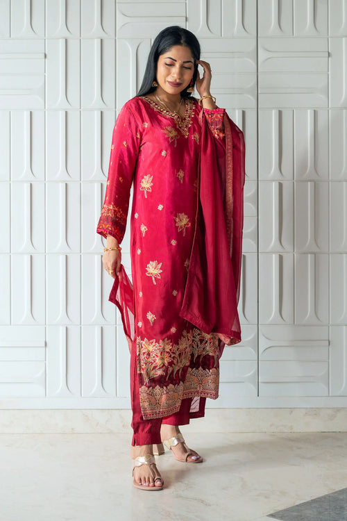 Maroon Color Gold foil Printed Suit Set