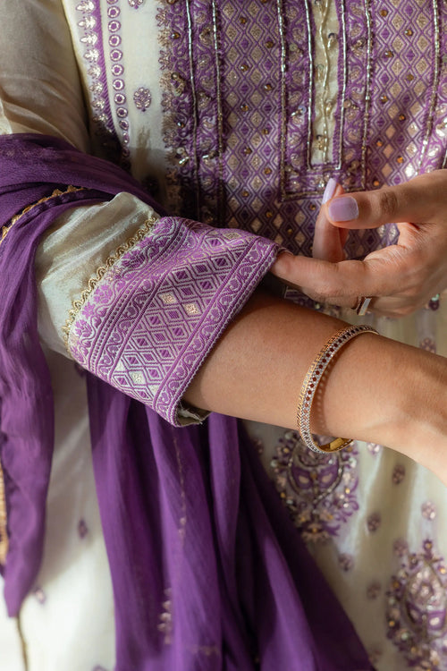 Purple & Gold Beige Tissue Silk Sharara Set