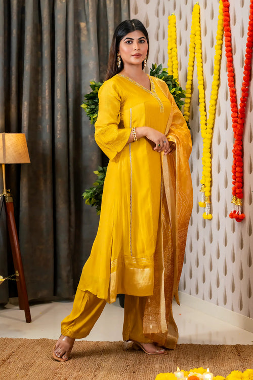 Yellow Color A Line Suit Set