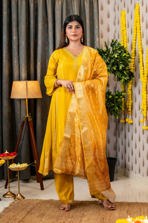 Yellow Color A Line Suit Set