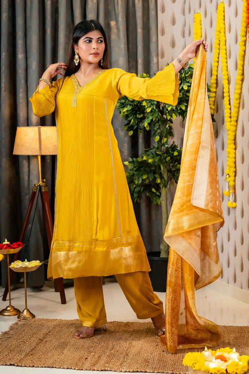 Yellow Color A Line Suit Set