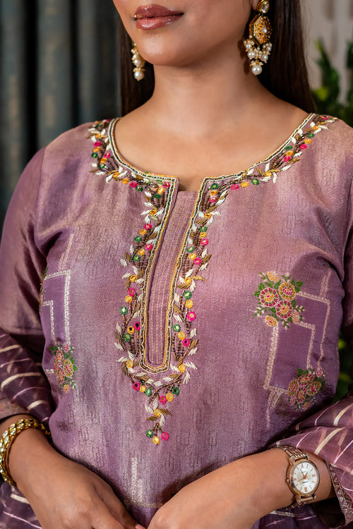 Mauve Color Tissue Silk Embroided Suit Set