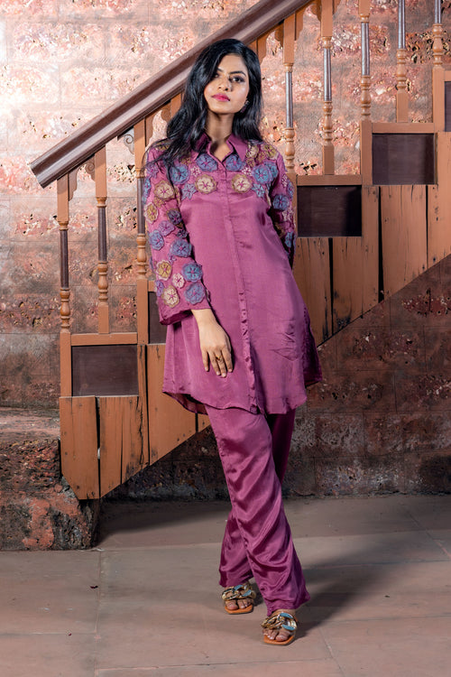 Plum Color Embroidered Co-Ord Set
