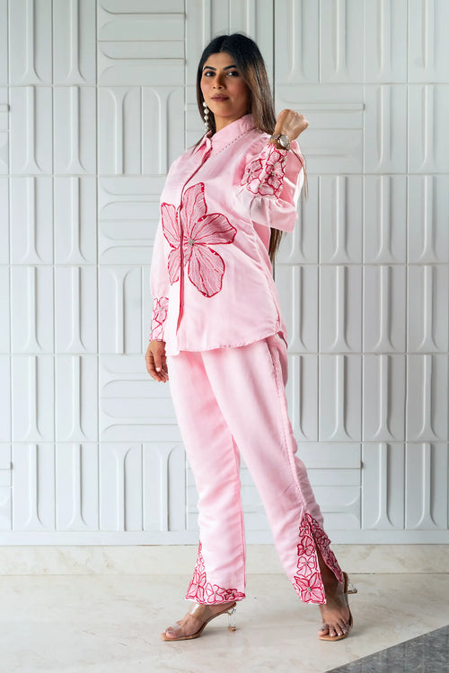 Pink Chanderi Embroidered Co-ord Set