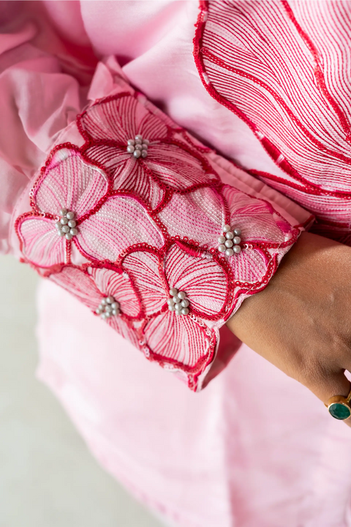 Pink Chanderi Embroidered Co-ord Set