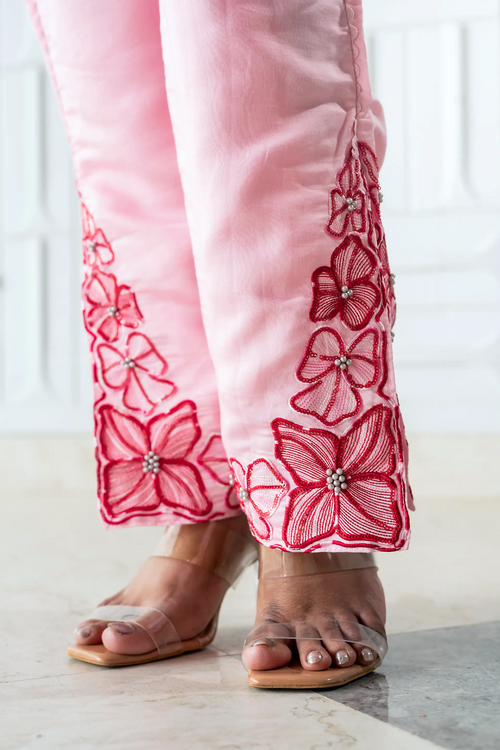 Pink Chanderi Embroidered Co-ord Set