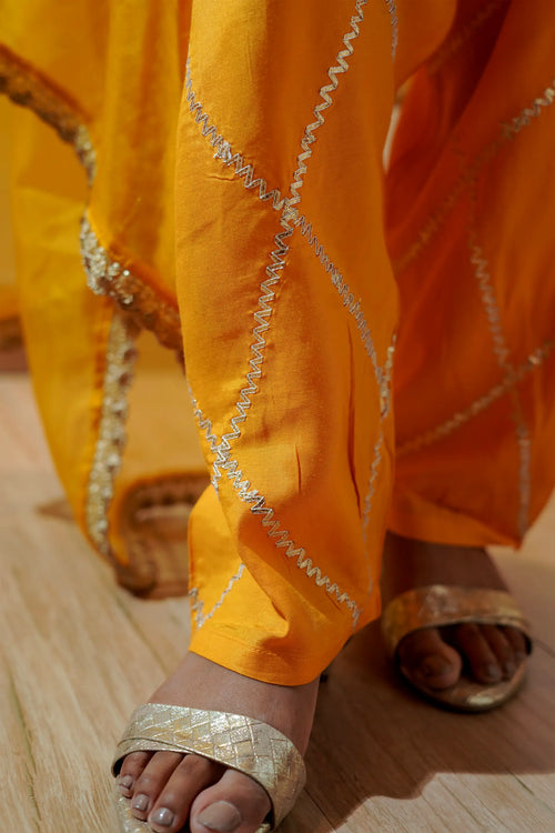 Hot Pink & Yellow Gota Work Patiyala Suit Set.