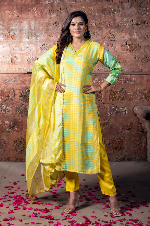 Yellow & Green Straight Suit Set