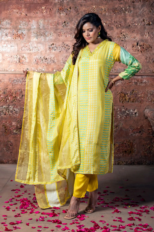 Yellow & Green Straight Suit Set