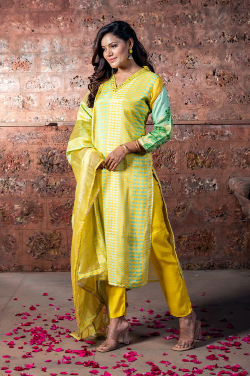 Yellow & Green Straight Suit Set