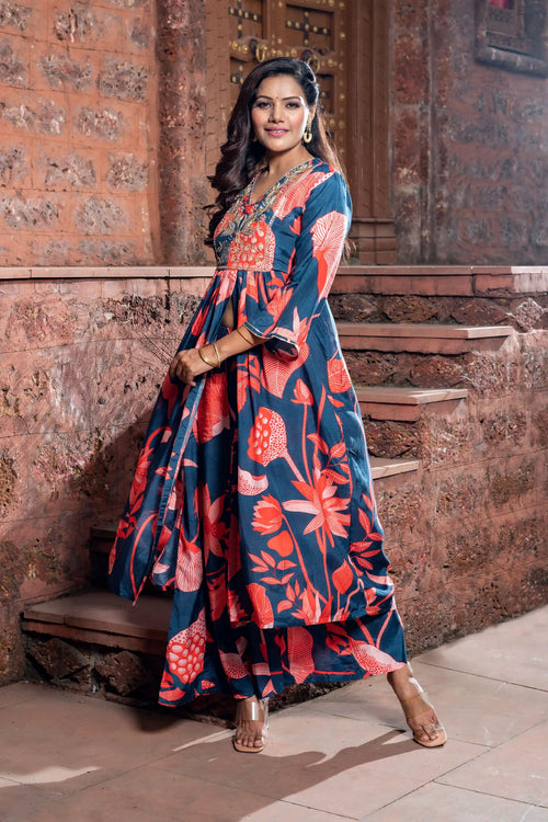 Floral Bloom Muslin Anarkali Set