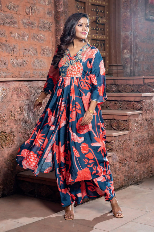 Floral Bloom Muslin Anarkali Set