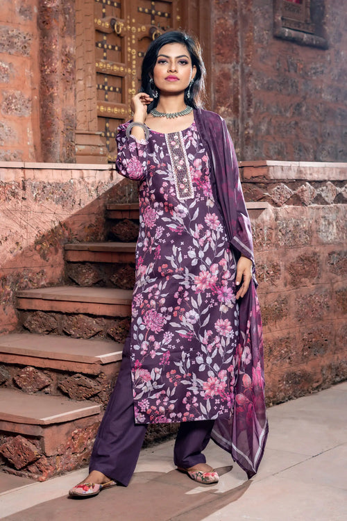 Wine Floral Straight Suit Set