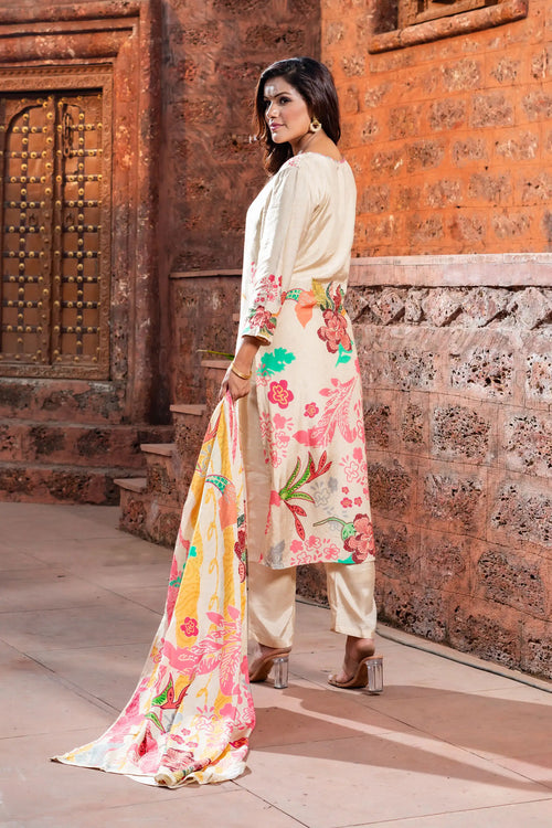 Muslin Nature Inspired Prints Straight-Suit Set