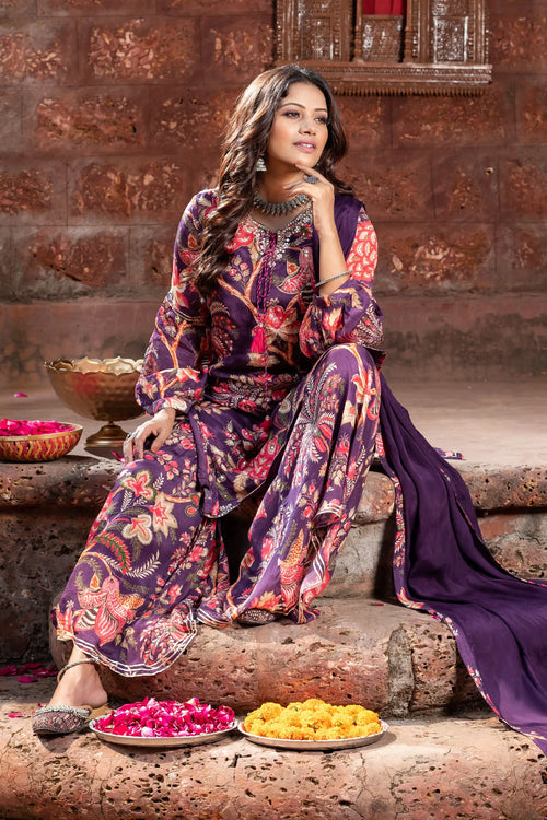 Floral Bloom Purple Chinnon Garara Set