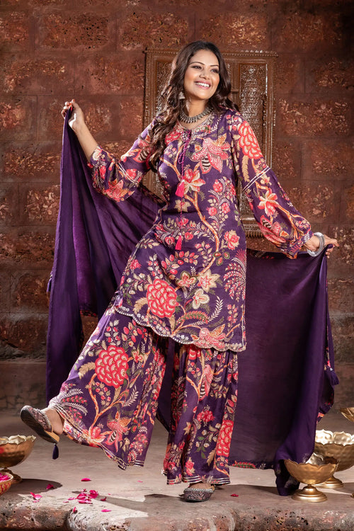 Floral Bloom Purple Chinnon Garara Set