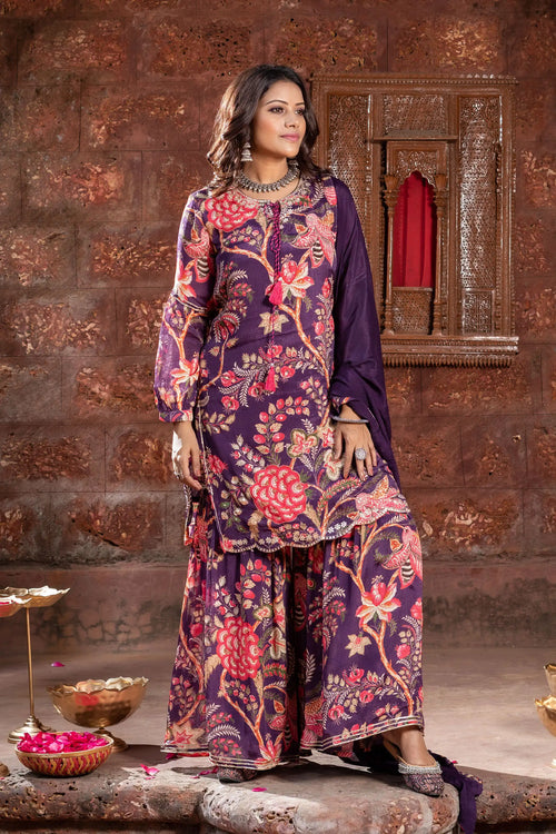 Floral Bloom Purple Chinnon Garara Set