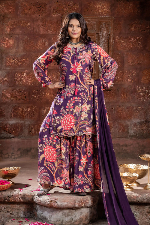 Floral Bloom Purple Chinnon Garara Set