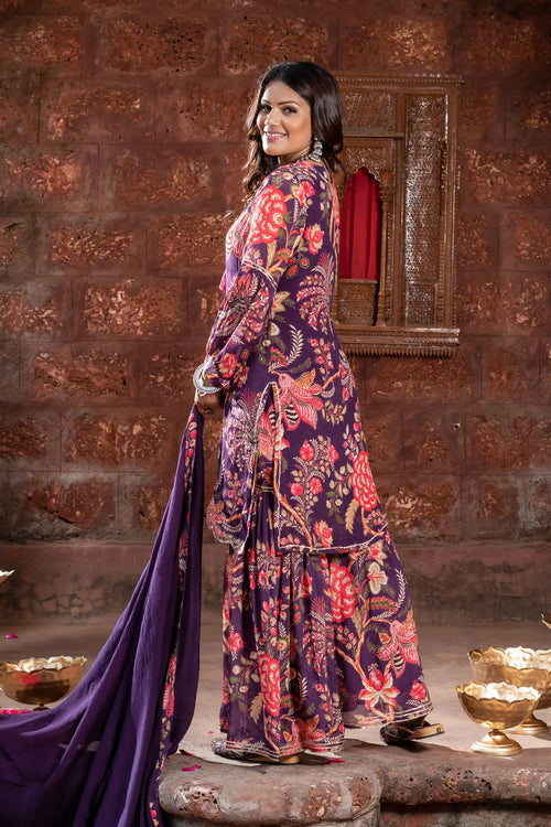 Floral Bloom Purple Chinnon Garara Set