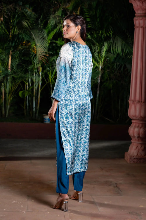 Indigo Block Printed Straight Kurta Set