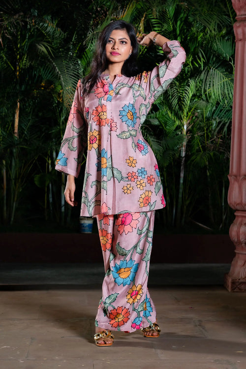 Pastel Pink Kalamkari Print Co-Ord Set