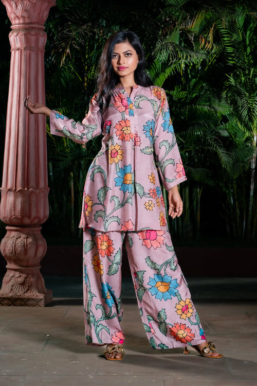 Pastel Pink Kalamkari Print Co-Ord Set