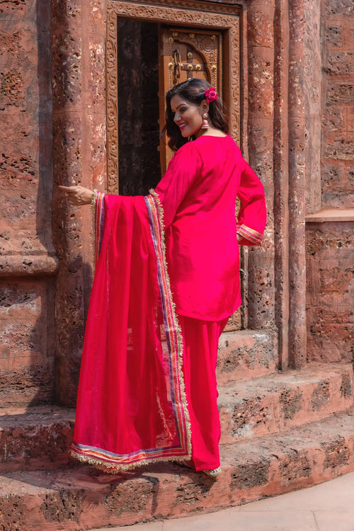 Pure Crepe Hot Pink Patiyala Salwar Set