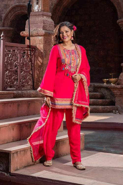 Pure Crepe Hot Pink Patiyala Salwar Set