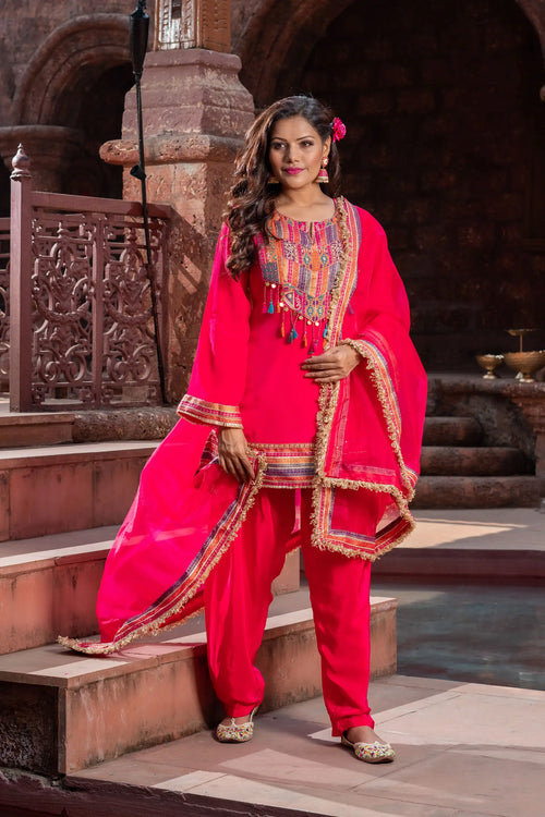 Pure Crepe Hot Pink Patiyala Salwar Set