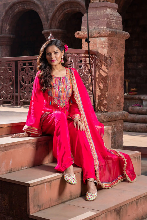 Pure Crepe Hot Pink Patiyala Salwar Set