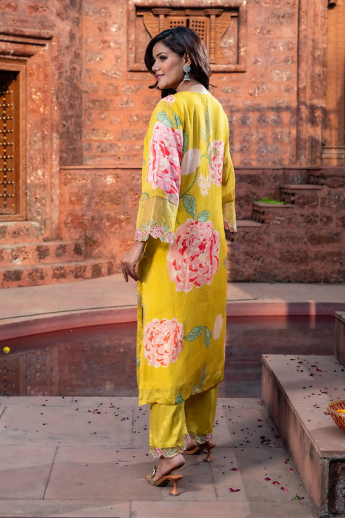 Floral Bloom Chinnon Straight Kurta Set