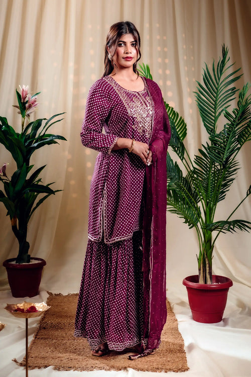 Imperial Purple Color Kurta Garara Set