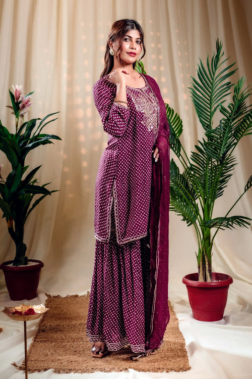 Imperial Purple Color Kurta Garara Set