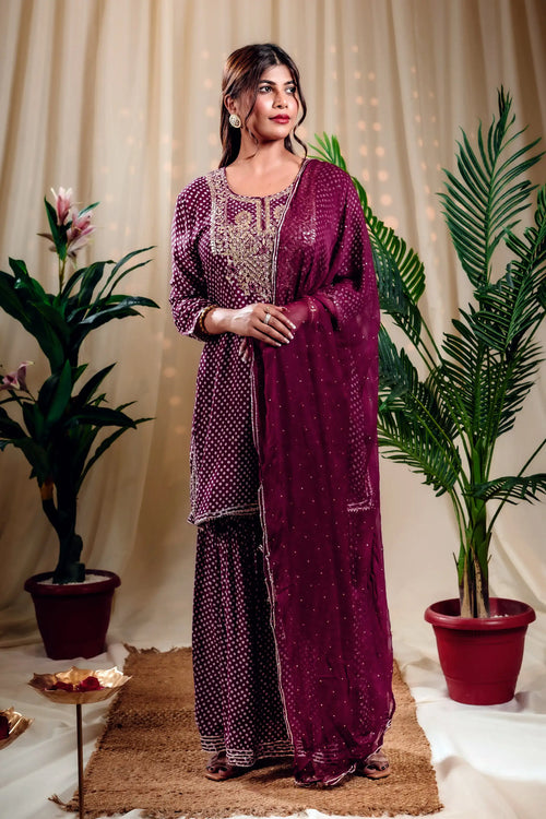 Imperial Purple Color Kurta Garara Set