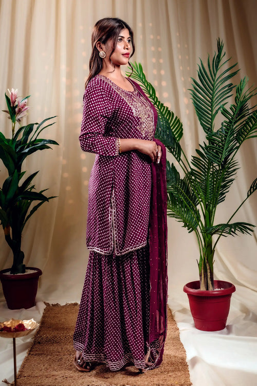 Imperial Purple Color Kurta Garara Set