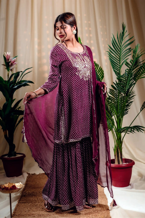 Imperial Purple Color Kurta Garara Set