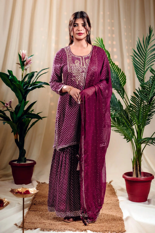 Imperial Purple Color Kurta Garara Set